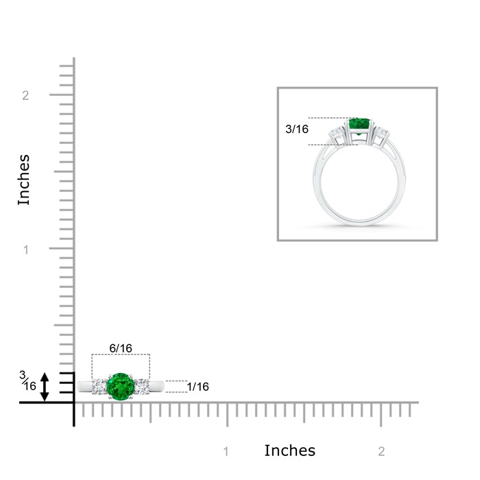 5mm AAAA Round Emerald & Diamond Three Stone Engagement Ring in White Gold Product Image