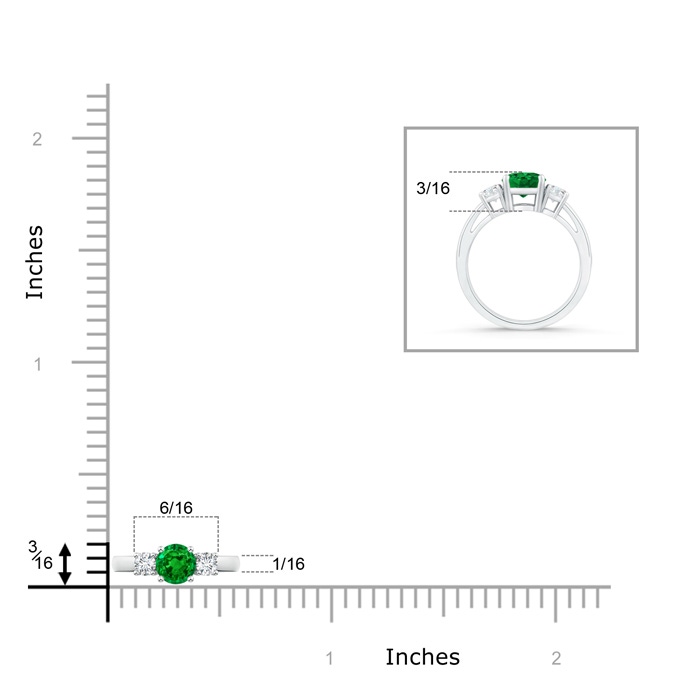 5mm AAAA Round Emerald & Diamond Three Stone Engagement Ring in White Gold product image