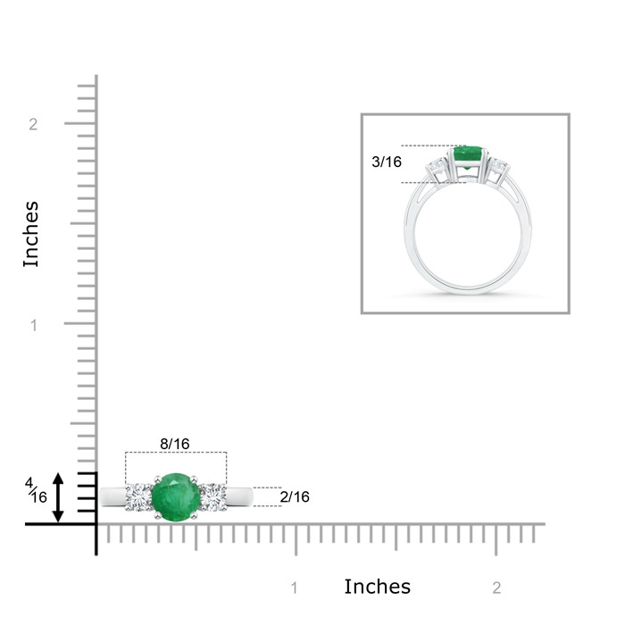 6mm A Round Emerald & Diamond Three Stone Engagement Ring in P950 Platinum product image