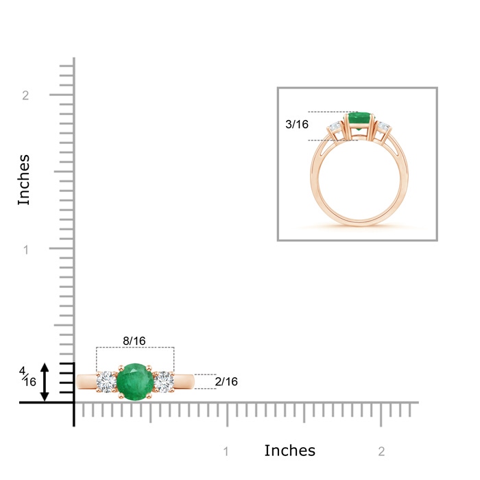 6mm A Round Emerald & Diamond Three Stone Engagement Ring in Rose Gold product image