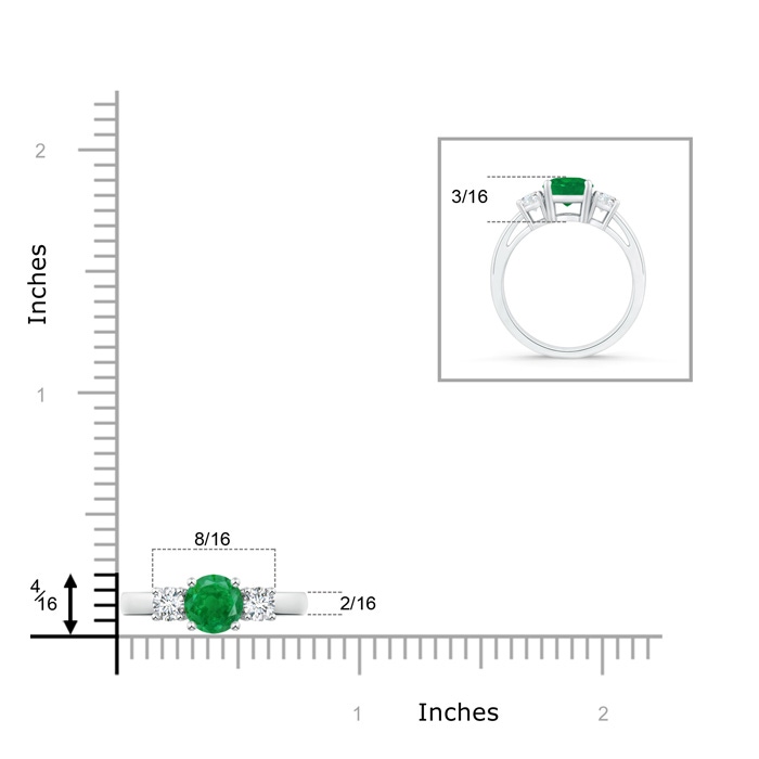 6mm AA Round Emerald & Diamond Three Stone Engagement Ring in White Gold product image