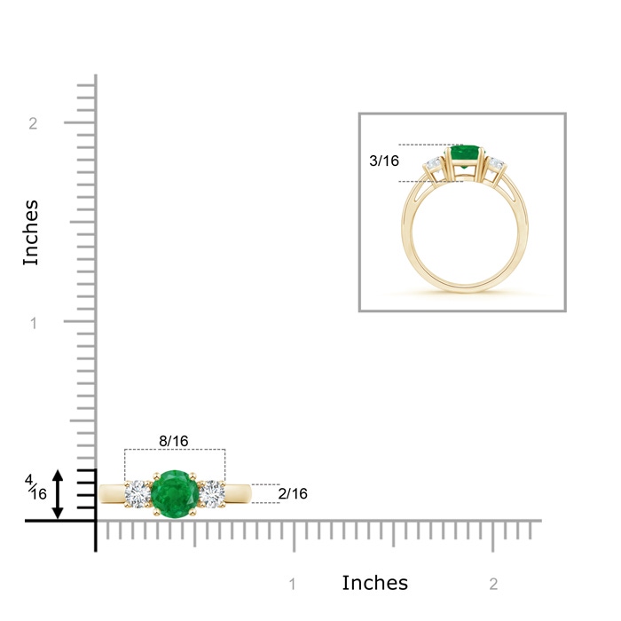 6mm AA Round Emerald & Diamond Three Stone Engagement Ring in Yellow Gold product image