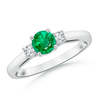 6mm AAA Round Emerald & Diamond Three Stone Engagement Ring in P950 Platinum