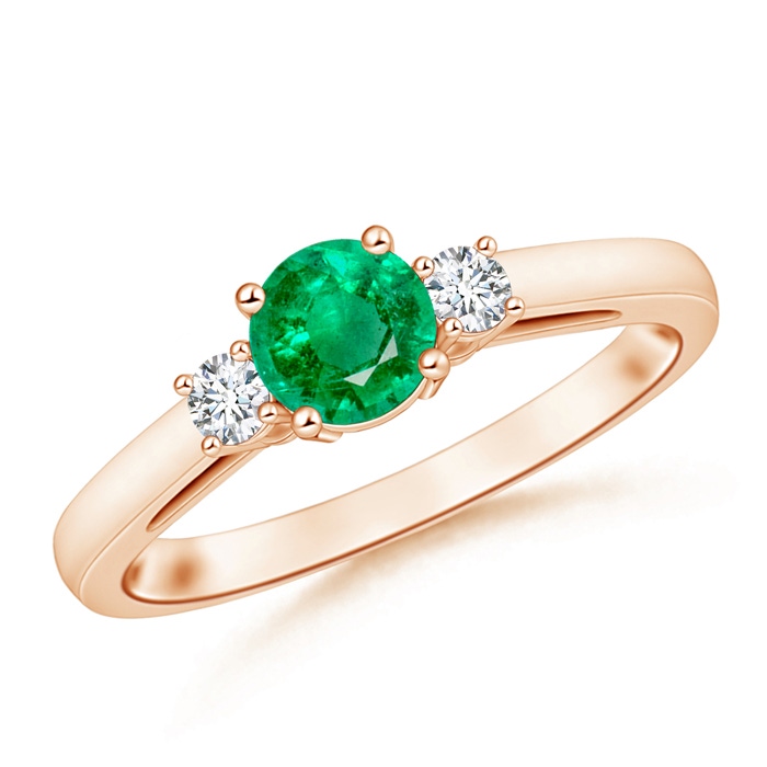 6mm AAA Round Emerald & Diamond Three Stone Engagement Ring in Rose Gold 