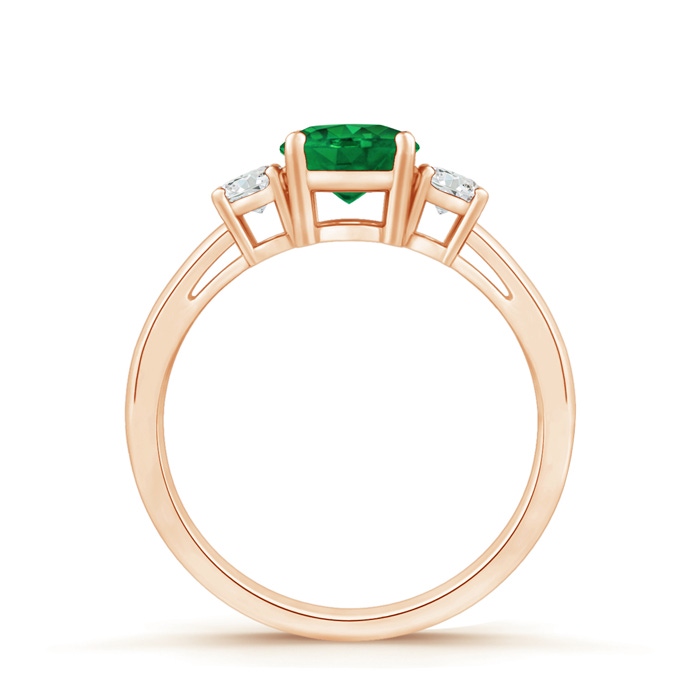 6mm AAA Round Emerald & Diamond Three Stone Engagement Ring in Rose Gold product image