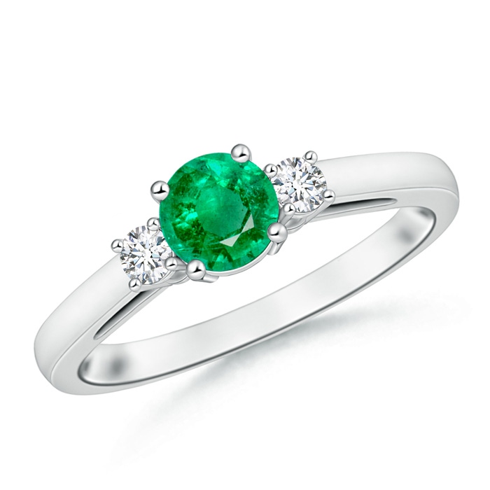 6mm AAA Round Emerald & Diamond Three Stone Engagement Ring in White Gold