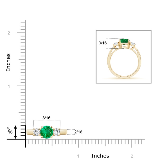 6mm AAA Round Emerald & Diamond Three Stone Engagement Ring in Yellow Gold product image