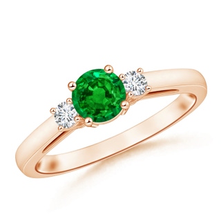 6mm AAAA Round Emerald & Diamond Three Stone Engagement Ring in 9K Rose Gold