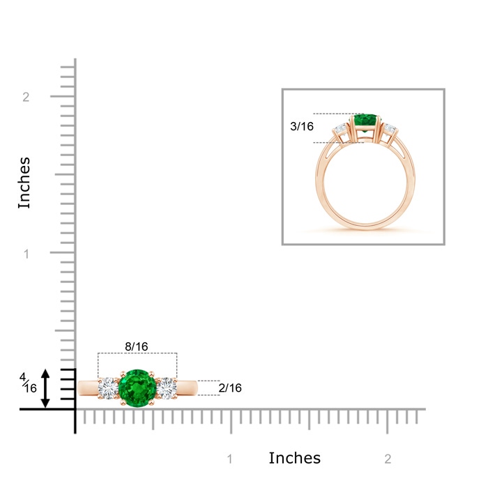 6mm AAAA Round Emerald & Diamond Three Stone Engagement Ring in 9K Rose Gold product image
