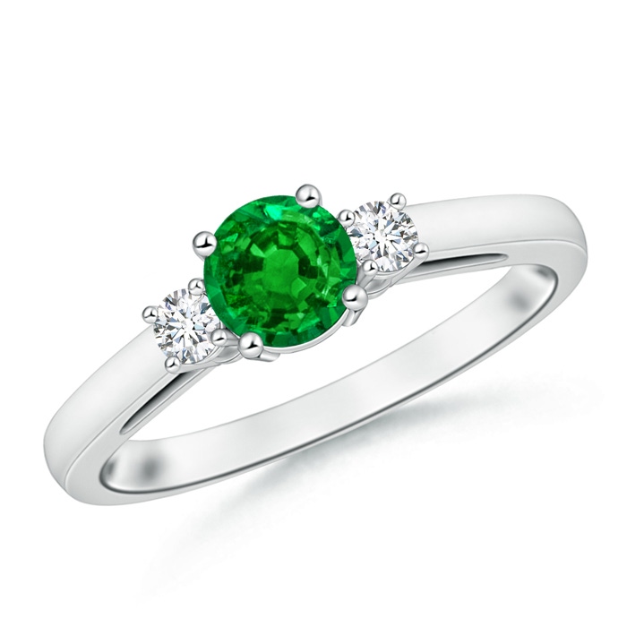 6mm AAAA Round Emerald & Diamond Three Stone Engagement Ring in P950 Platinum 