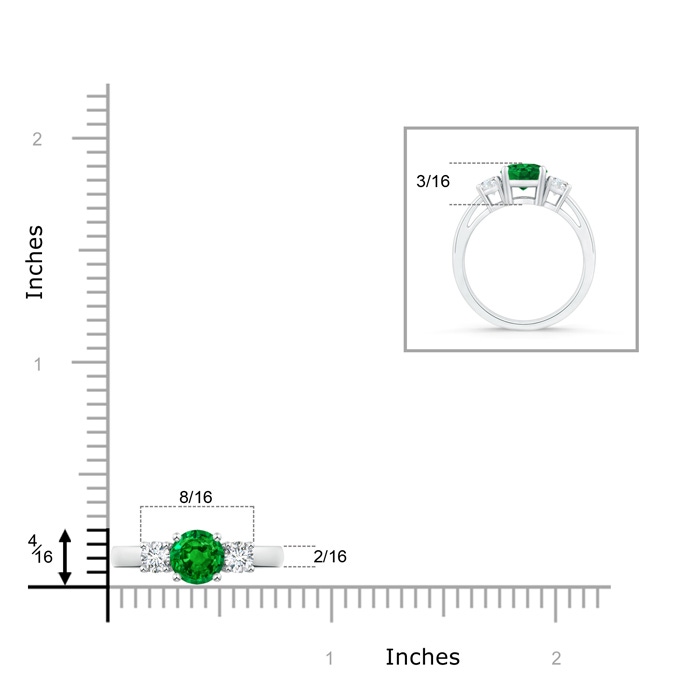 6mm AAAA Round Emerald & Diamond Three Stone Engagement Ring in P950 Platinum product image