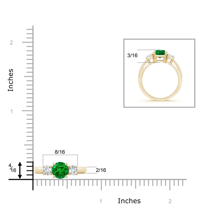 6mm AAAA Round Emerald & Diamond Three Stone Engagement Ring in Yellow Gold product image
