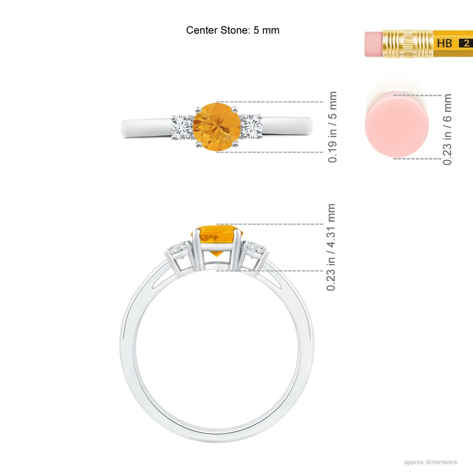 5mm A Round Fire Opal & Diamond Three Stone Engagement Ring in S999 Silver ruler