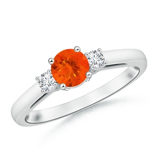5mm AAA Round Fire Opal & Diamond Three Stone Engagement Ring in White Gold
