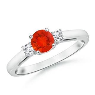 5mm AAAA Round Fire Opal & Diamond Three Stone Engagement Ring in P950 Platinum