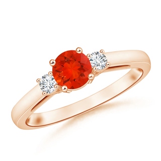 5mm AAAA Round Fire Opal & Diamond Three Stone Engagement Ring in Rose Gold