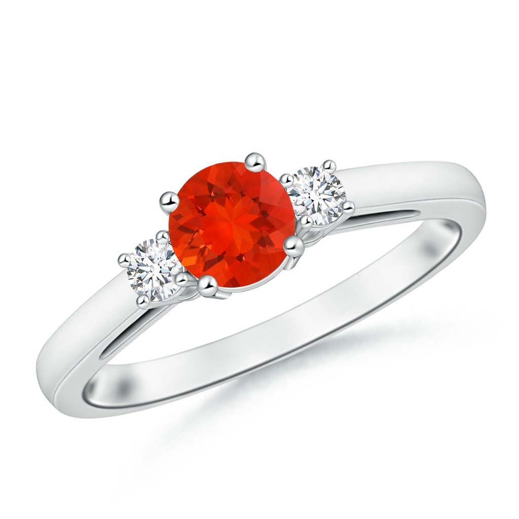 5mm AAAA Round Fire Opal & Diamond Three Stone Engagement Ring in S999 Silver