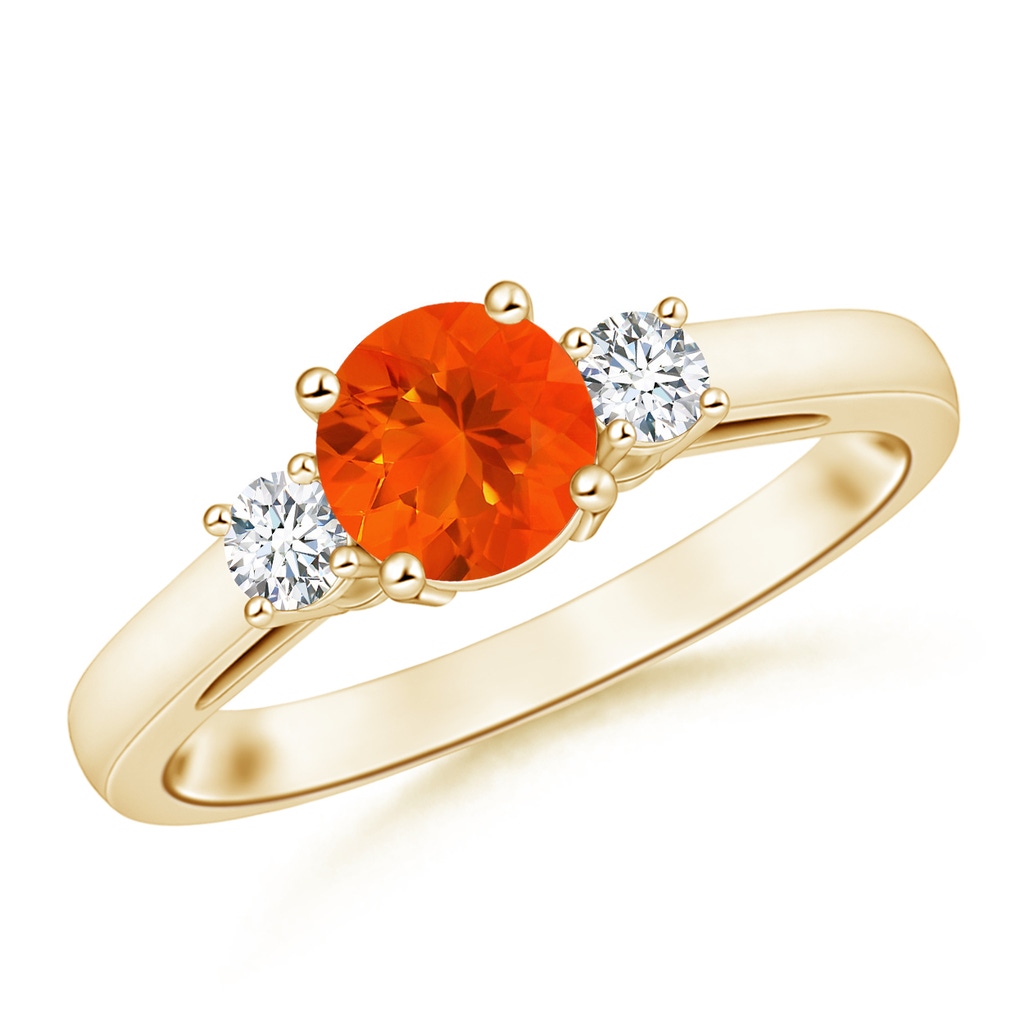 6mm AAA Round Fire Opal & Diamond Three Stone Engagement Ring in 18K Yellow Gold