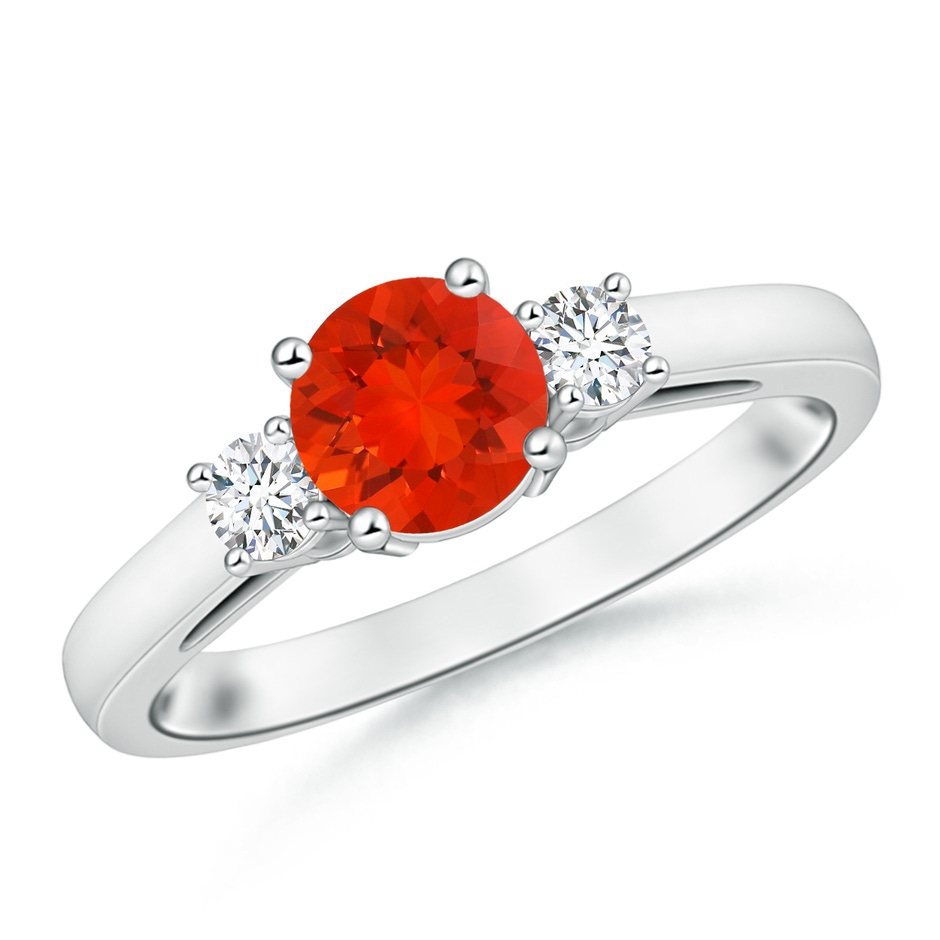 6mm AAAA Round Fire Opal & Diamond Three Stone Engagement Ring in P950 Platinum 