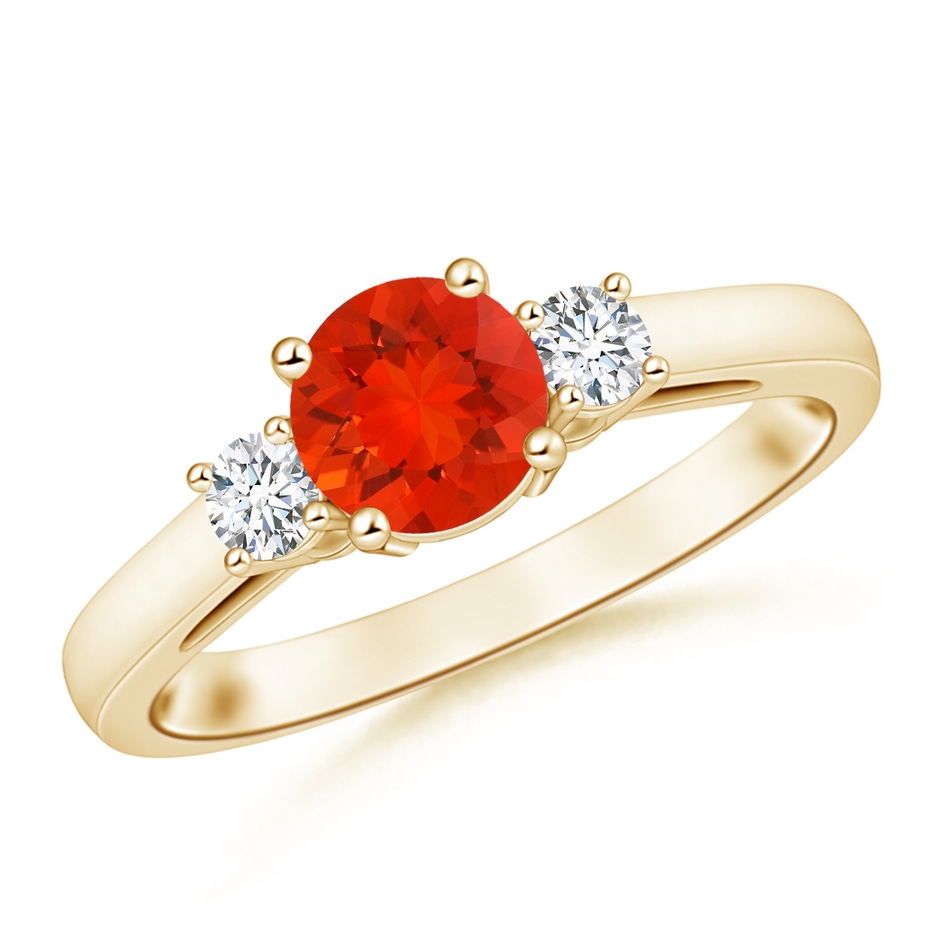 6mm AAAA Round Fire Opal & Diamond Three Stone Engagement Ring in Yellow Gold 