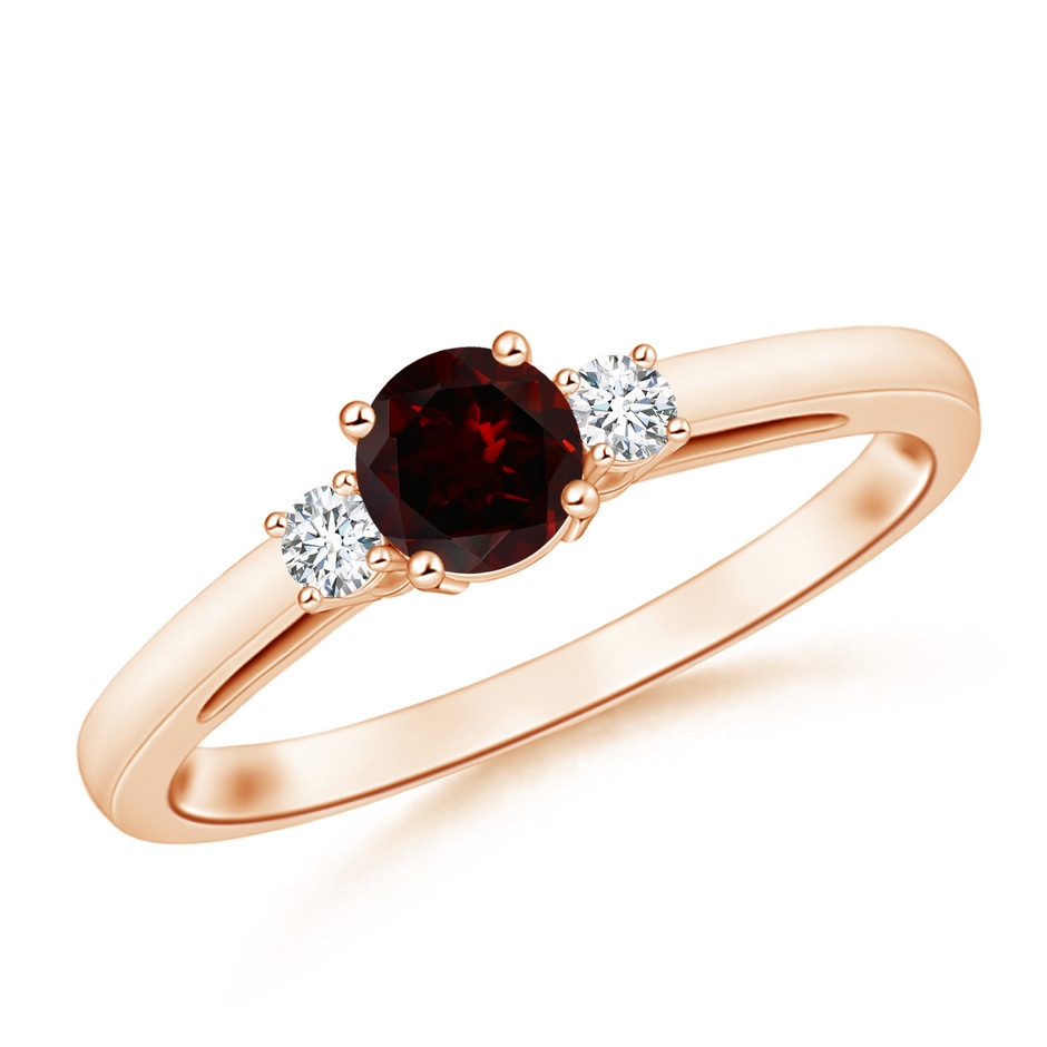 5mm A Prong-Set Round Garnet and Diamond Three Stone Engagement Ring in 9K Rose Gold 