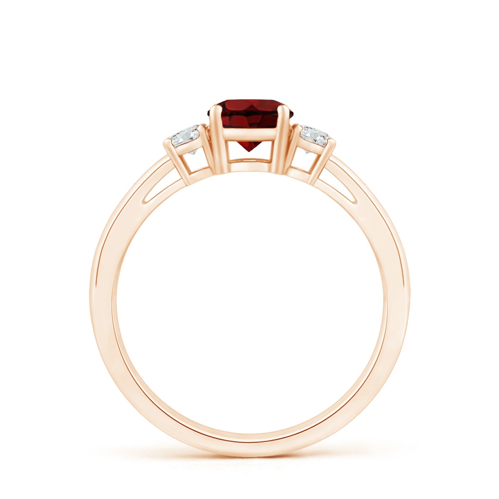5mm AAA Prong-Set Round Garnet and Diamond Three Stone Engagement Ring in Rose Gold - side 199