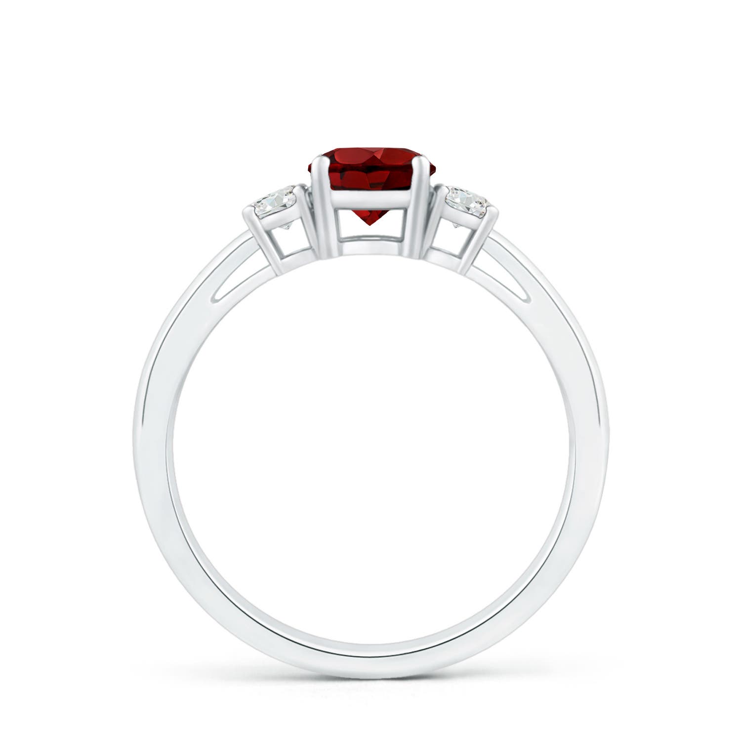 5mm AAAA Prong-Set Round Garnet and Diamond Three Stone Engagement Ring in 18CT White Gold - side 2