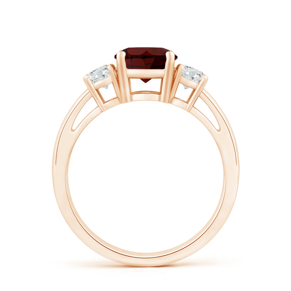 6mm AA Prong-Set Round Garnet and Diamond Three Stone Engagement Ring in 18K Rose Gold side 199