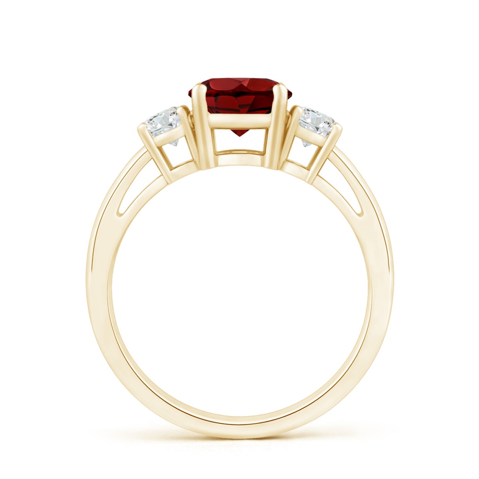 6mm AAAA Prong-Set Round Garnet and Diamond Three Stone Engagement Ring in 18K Yellow Gold side 199