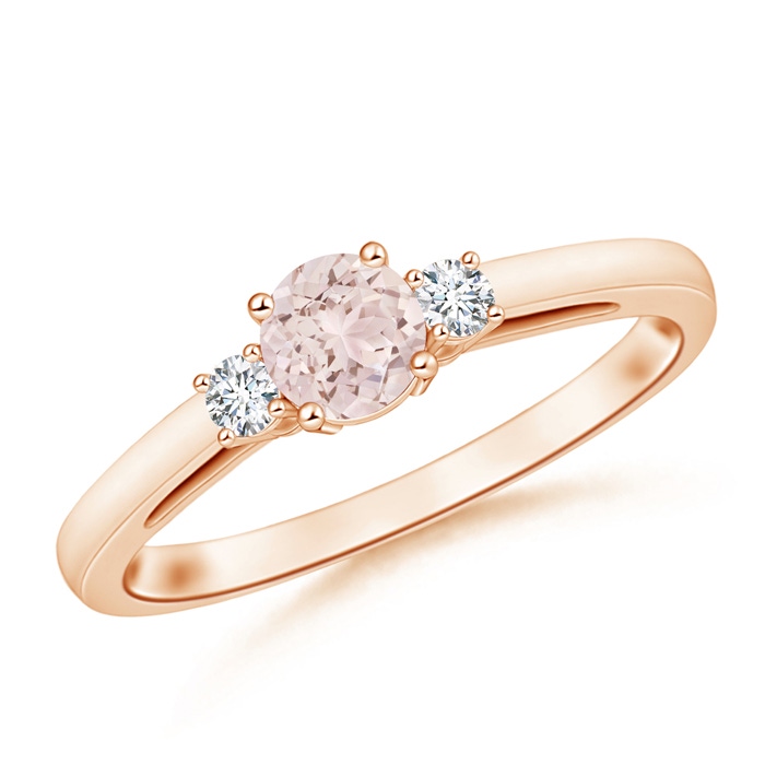 5mm A Round Morganite & Diamond Three Stone Engagement Ring in Rose Gold 