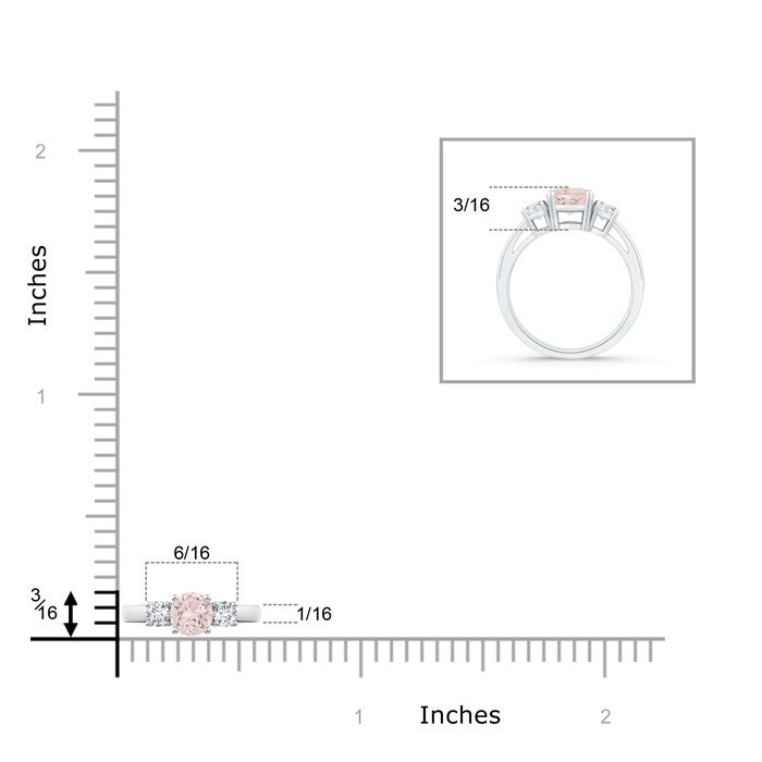 5mm A Round Morganite & Diamond Three Stone Engagement Ring in White Gold ruler