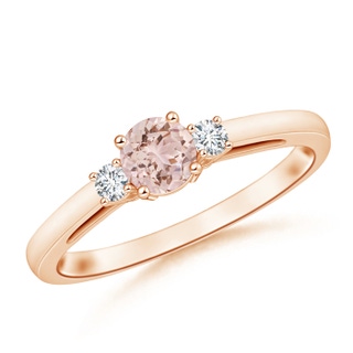 5mm AAA Round Morganite & Diamond Three Stone Engagement Ring in Rose Gold