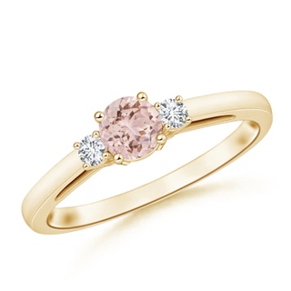 5mm AAA Round Morganite & Diamond Three Stone Engagement Ring in Yellow Gold