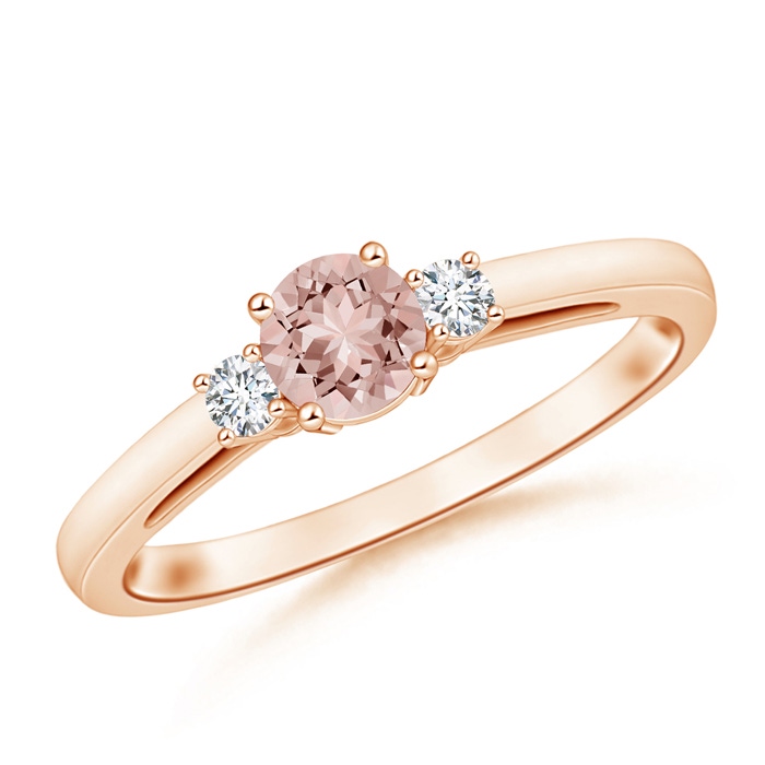 5mm AAAA Round Morganite & Diamond Three Stone Engagement Ring in Rose Gold