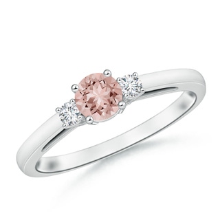 5mm AAAA Round Morganite & Diamond Three Stone Engagement Ring in White Gold