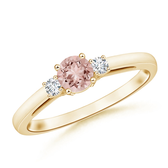 5mm AAAA Round Morganite & Diamond Three Stone Engagement Ring in Yellow Gold