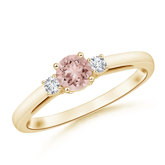 5mm AAAA Round Morganite & Diamond Three Stone Engagement Ring in Yellow Gold