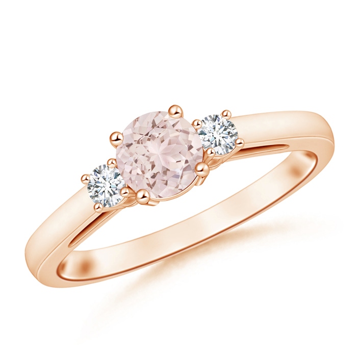 6mm A Round Morganite & Diamond Three Stone Engagement Ring in Rose Gold 