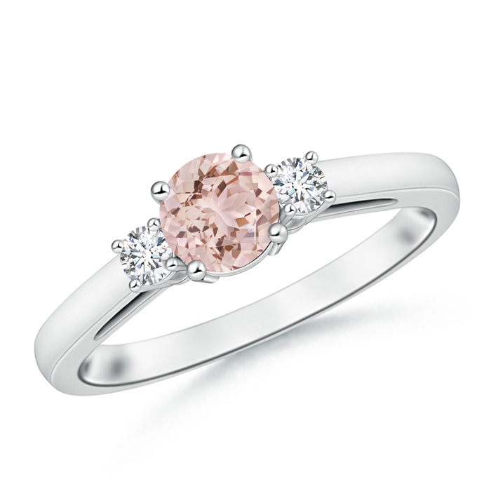 6mm AAA Round Morganite & Diamond Three Stone Engagement Ring in White Gold 
