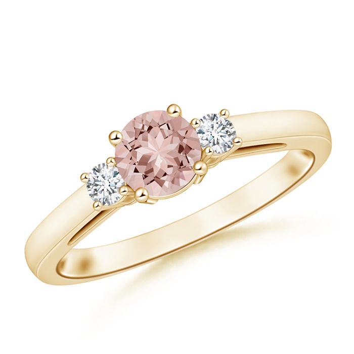 6mm AAAA Round Morganite & Diamond Three Stone Engagement Ring in Yellow Gold 