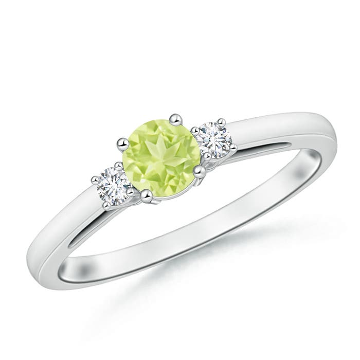 5mm A Round Peridot & Diamond Three Stone Engagement Ring in P950 Platinum