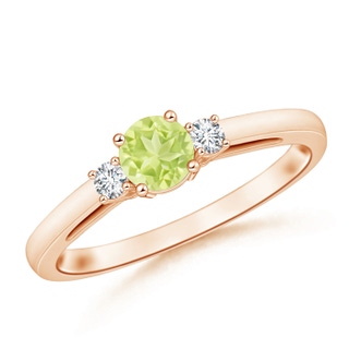 5mm A Round Peridot & Diamond Three Stone Engagement Ring in Rose Gold