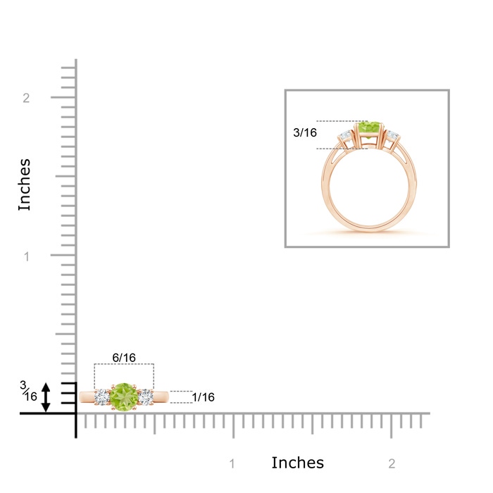 5mm AA Round Peridot & Diamond Three Stone Engagement Ring in Rose Gold product image