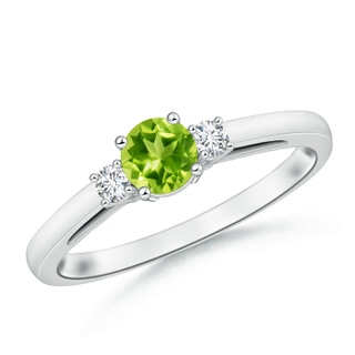 5mm AAA Round Peridot & Diamond Three Stone Engagement Ring in 9K White Gold