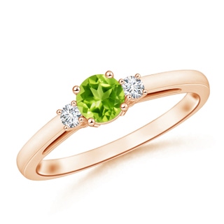 5mm AAA Round Peridot & Diamond Three Stone Engagement Ring in Rose Gold