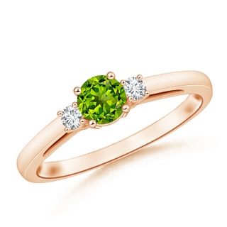 5mm AAAA Round Peridot & Diamond Three Stone Engagement Ring in 10K Rose Gold