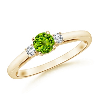 5mm AAAA Round Peridot & Diamond Three Stone Engagement Ring in 9K Yellow Gold