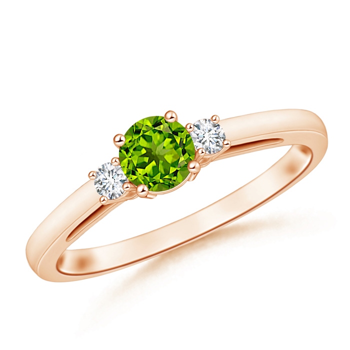 5mm AAAA Round Peridot & Diamond Three Stone Engagement Ring in Rose Gold