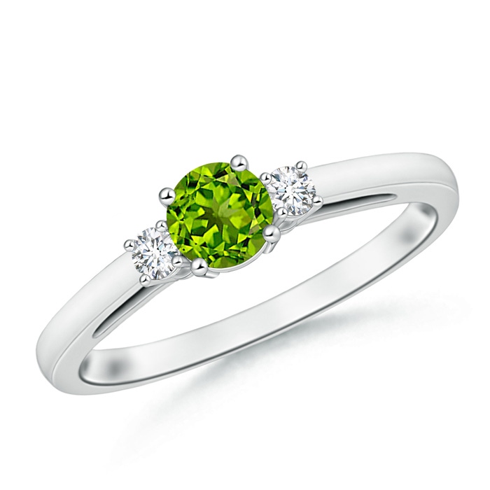 5mm AAAA Round Peridot & Diamond Three Stone Engagement Ring in White Gold 