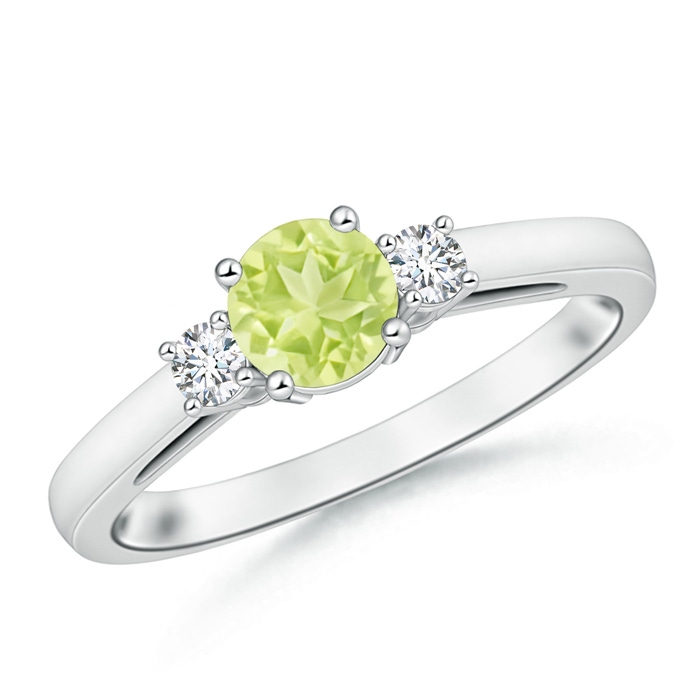6mm A Round Peridot & Diamond Three Stone Engagement Ring in P950 Platinum 